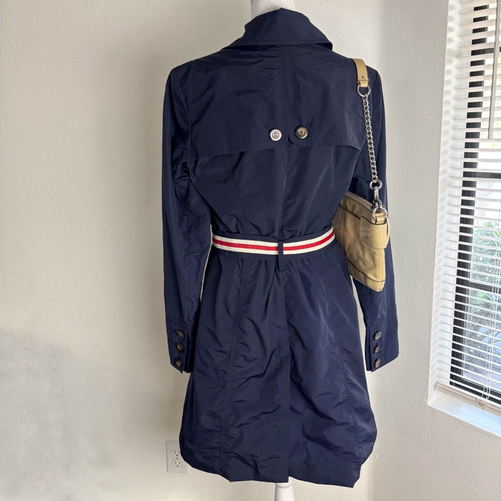 Tommy Hilfiger Navy Belted Trench Coat Size M - Picture 5 of 8
